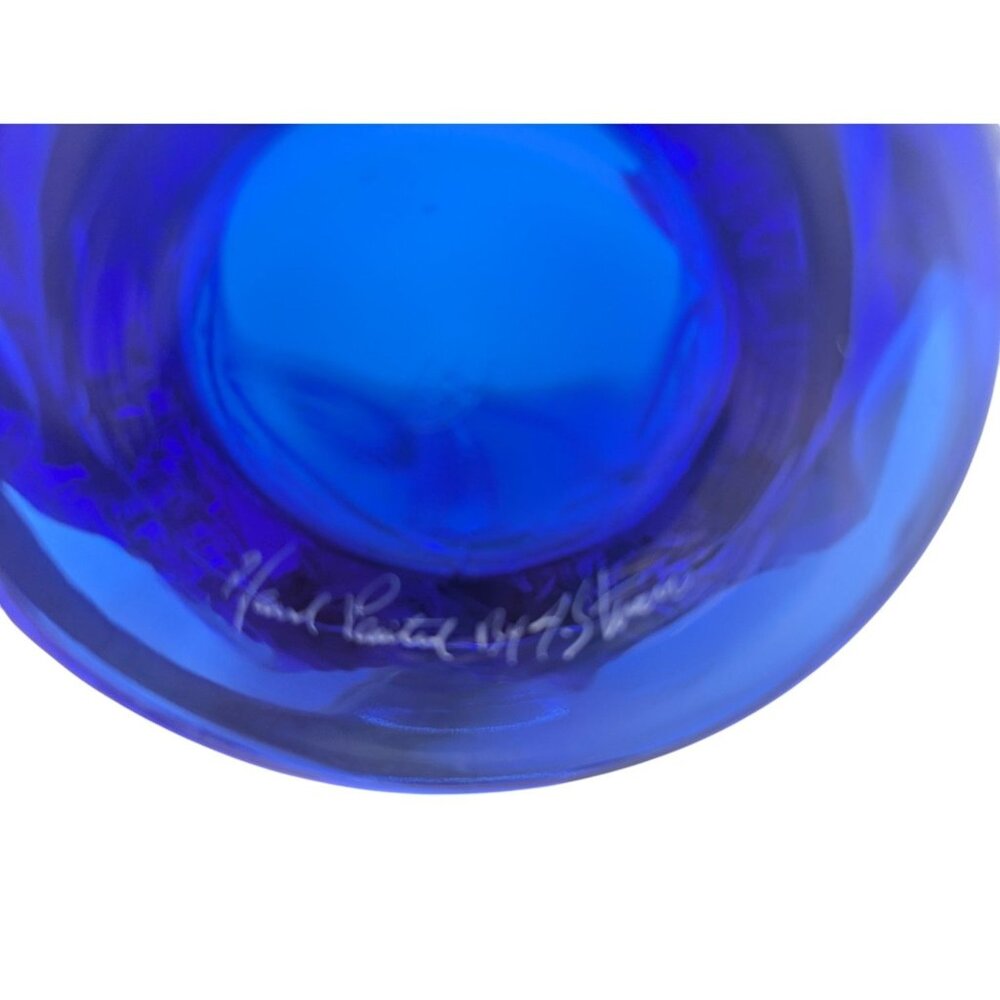 Fenton Glass HP Artist Signed Cobalt Blue Paisley Swirl Candy Jar & Lid - Picture 5 of 16